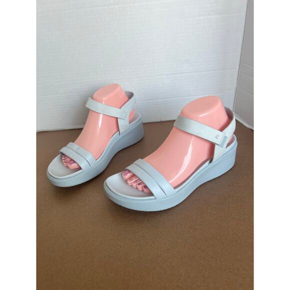 NWT ECCO Flowt Wedge Lx White Leather Ankle Strap Comfort Sandal Sz 9.5-10 - Picture 1 of 12